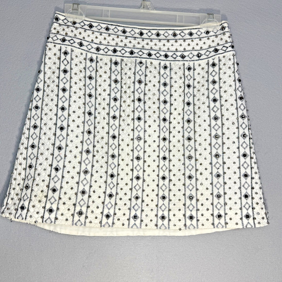 Club Monaco Women's Beaded Mini Skirt Size 2 Ivory Rhinestones Concert Rave - Picture 1 of 11